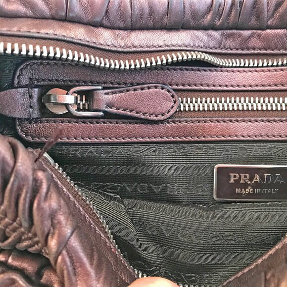 PRADA BAG authentic shirred ruched nappa LEATHER purse - Picture 14 of 16